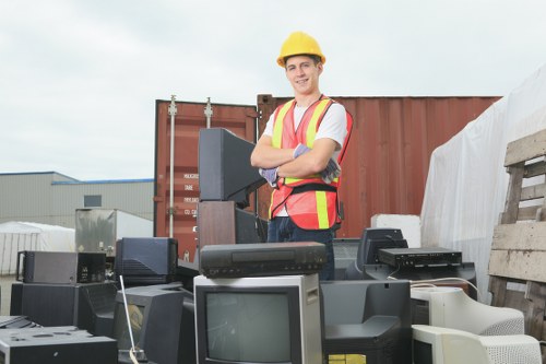 Workers sorting demolition waste